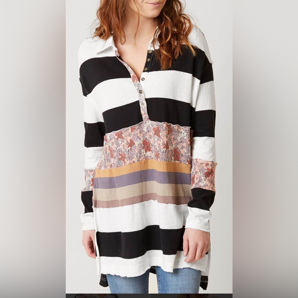 Free People Eloise Henley:Rugby Top
Size XS 
Oversized